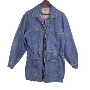 Denim Chore Coat Worker Jacket Womens SZ M JEAN BLUE Pockets Grunge Utility 90s